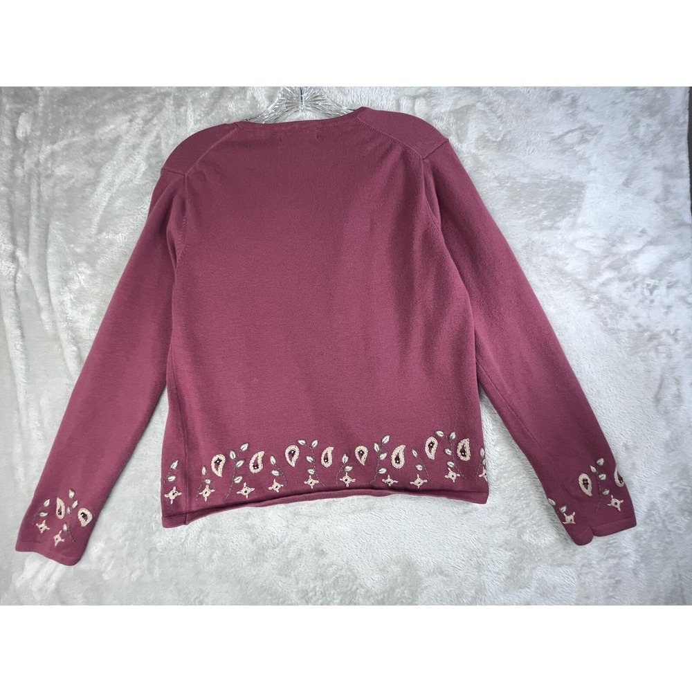 VTG Eddie Bauer‎ Womens S Cardigan Snap Front Embroidered Mauve Rose - Picture 6 of 10